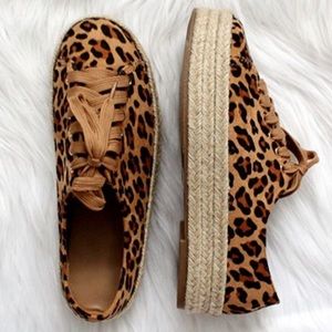 NEW Leopard Lace Up Espadrille Wedge Sneakers